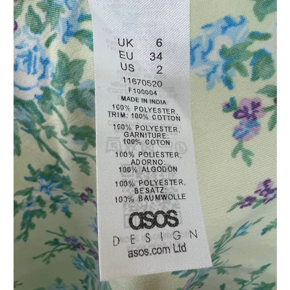 ASOS Design NEW Satin Mini Dress Lace Trim Button Front Yellow Ditsy Floral Sz 2